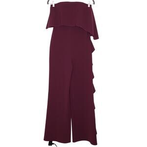 ALEXIS Kendall Ruffle Wide Leg Jumpsuit Strapless Full Length in Plum Women's XS